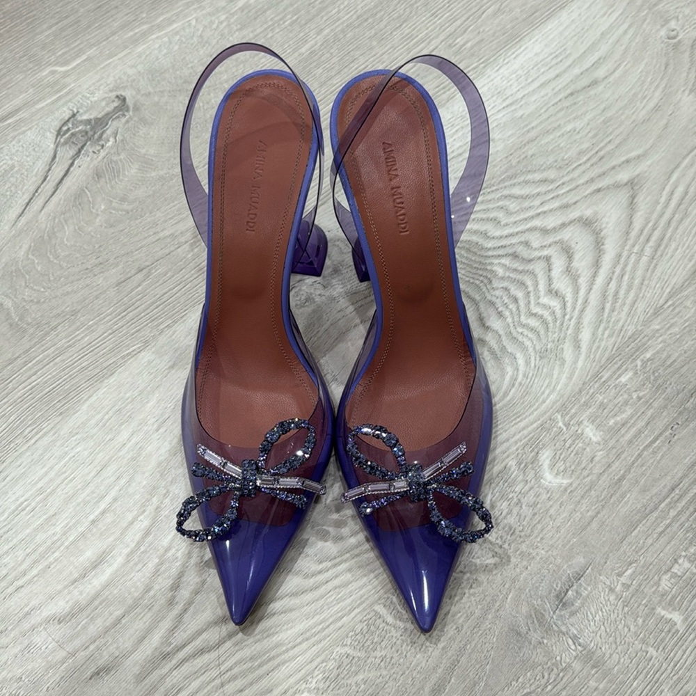 Amina Muaddi Purple PVC sling backs